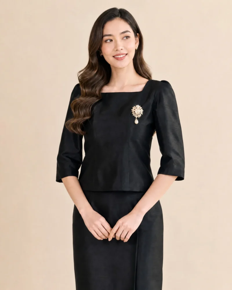 The Kanya Mandarin Blouse (Onyx Black)