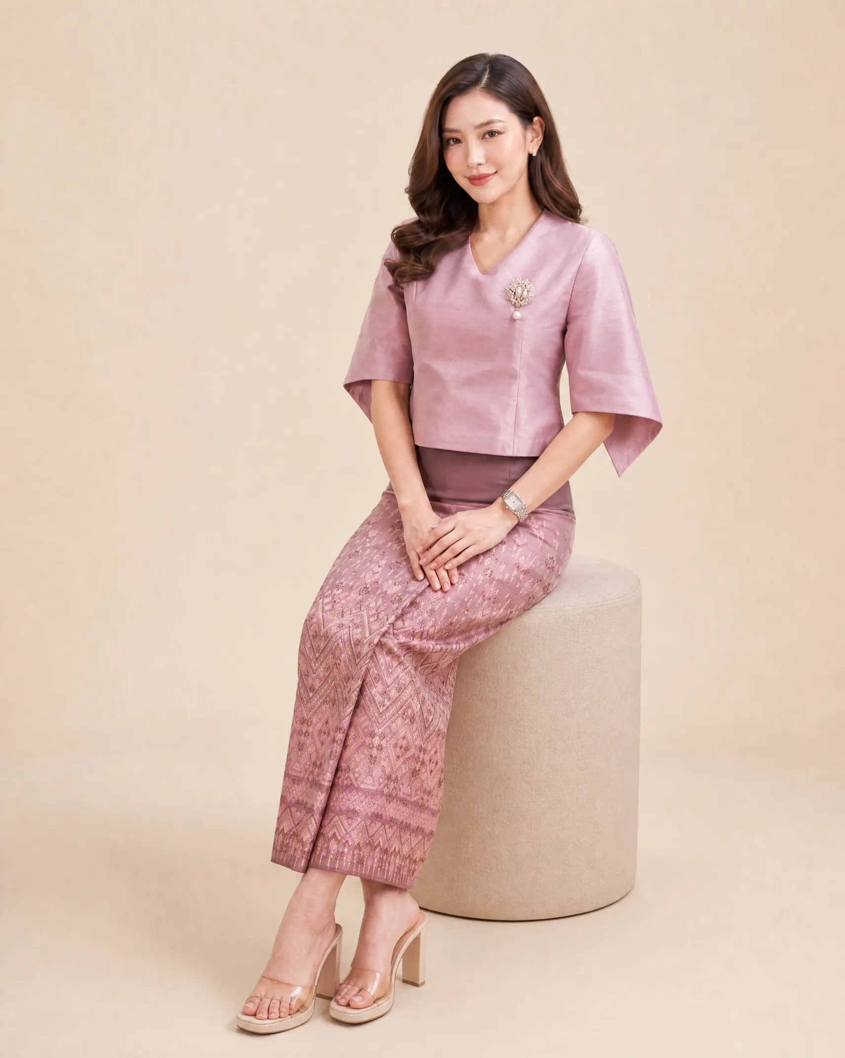 The Pathumma Thai Silk Set (Blush Pink) - Image 3