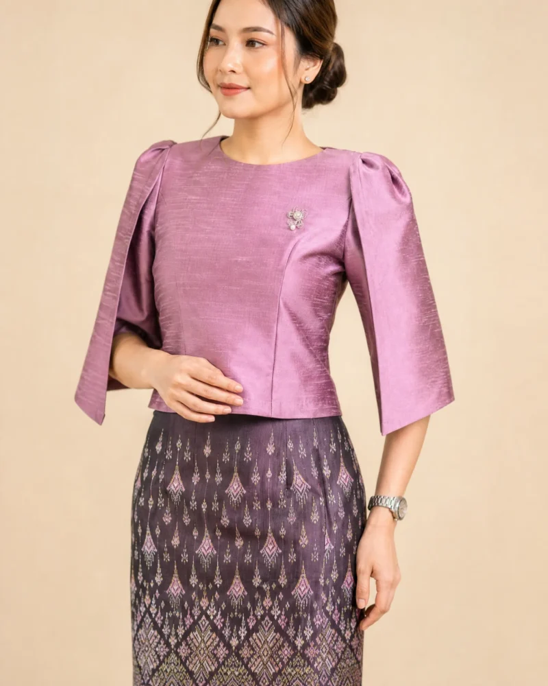 The Phka Gold-Button Blouse (Lotus Pink)