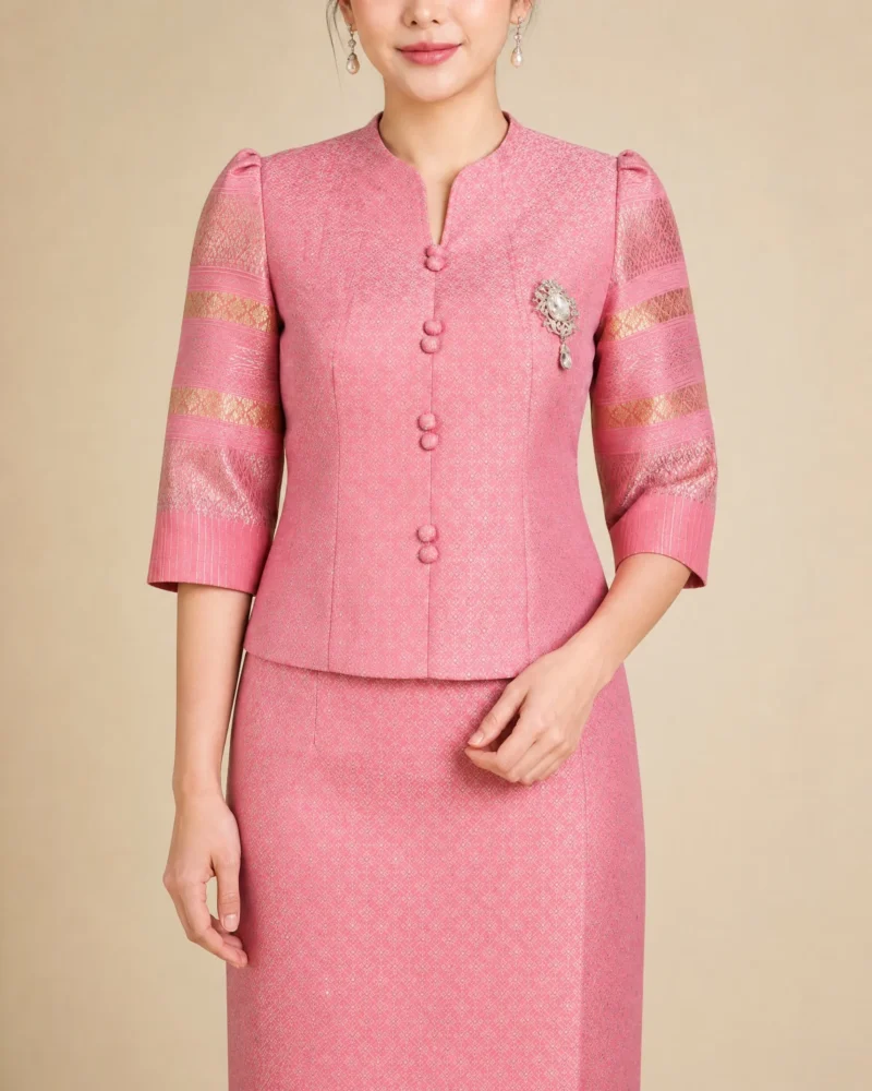 The Tawan Mandarin Blouse (Blush Gold)