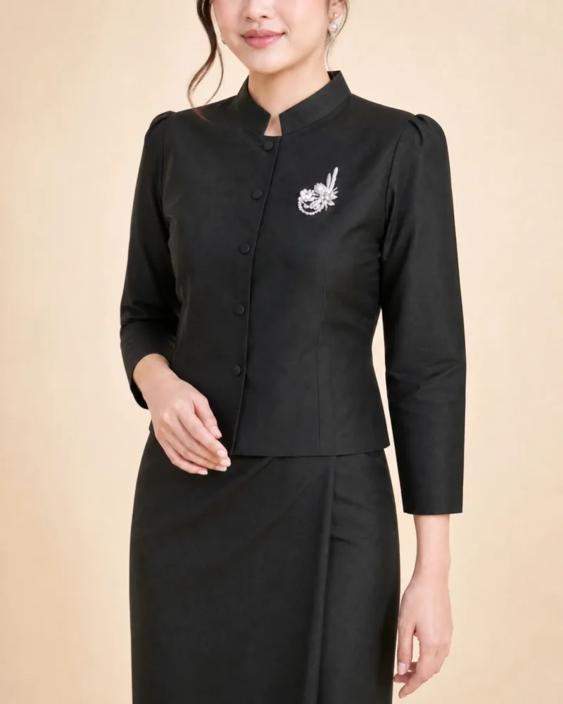 The Damri Mandarin Blouse (Onyx Black)