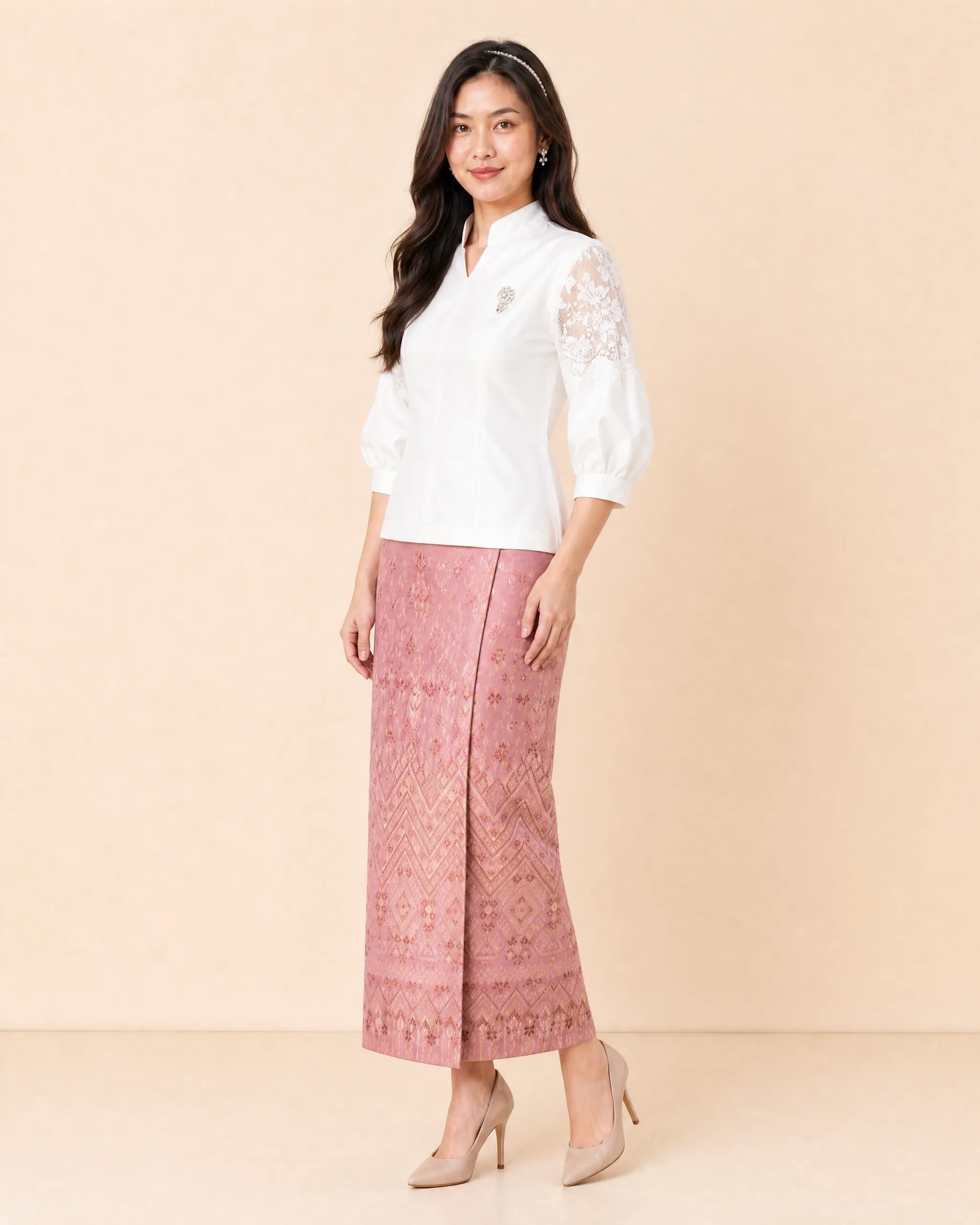 The Thipawan Thai Silk Set (Ivory Lace & Rose) - Image 2