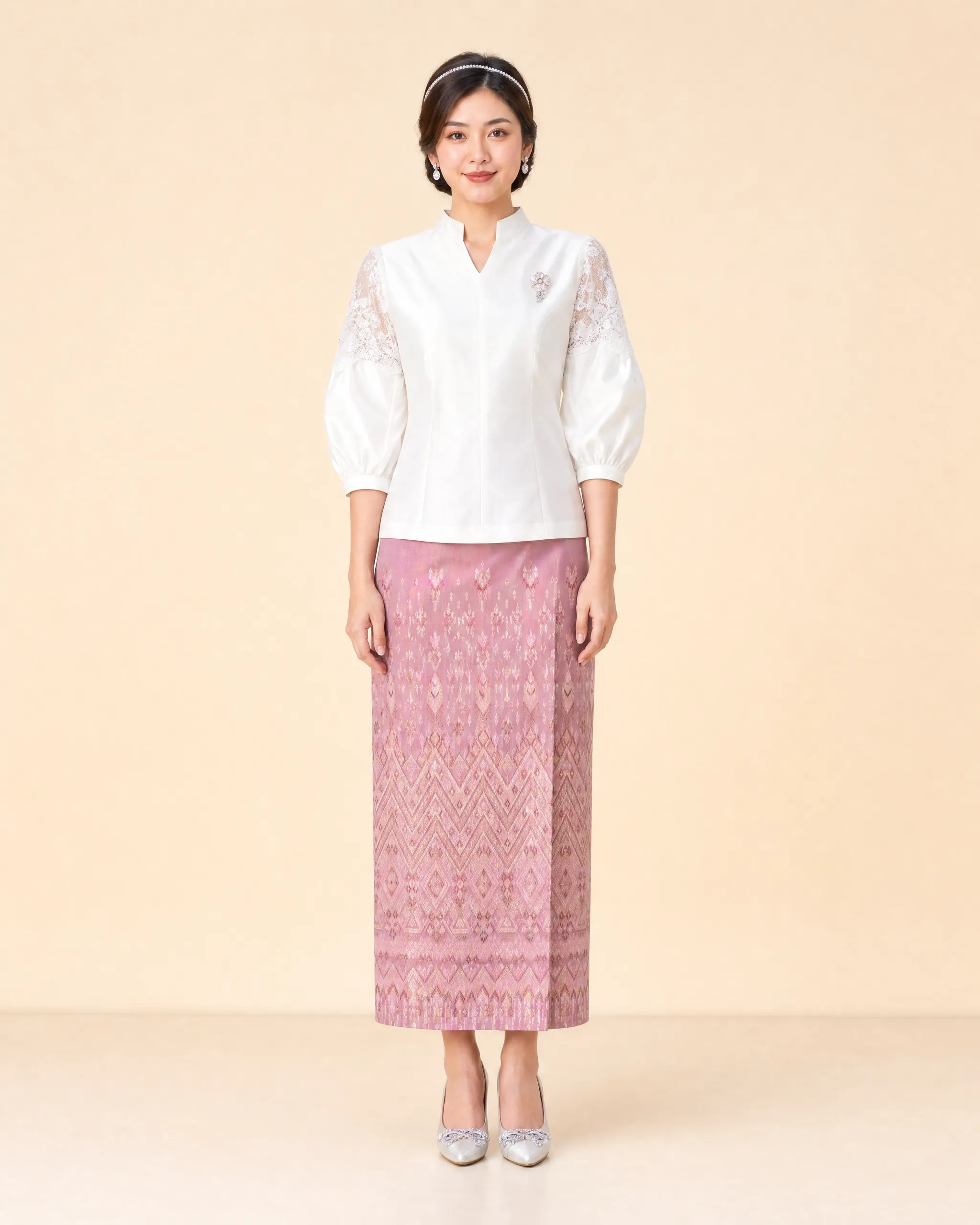 The Thipawan Thai Silk Set (Ivory Lace & Rose) - Image 4