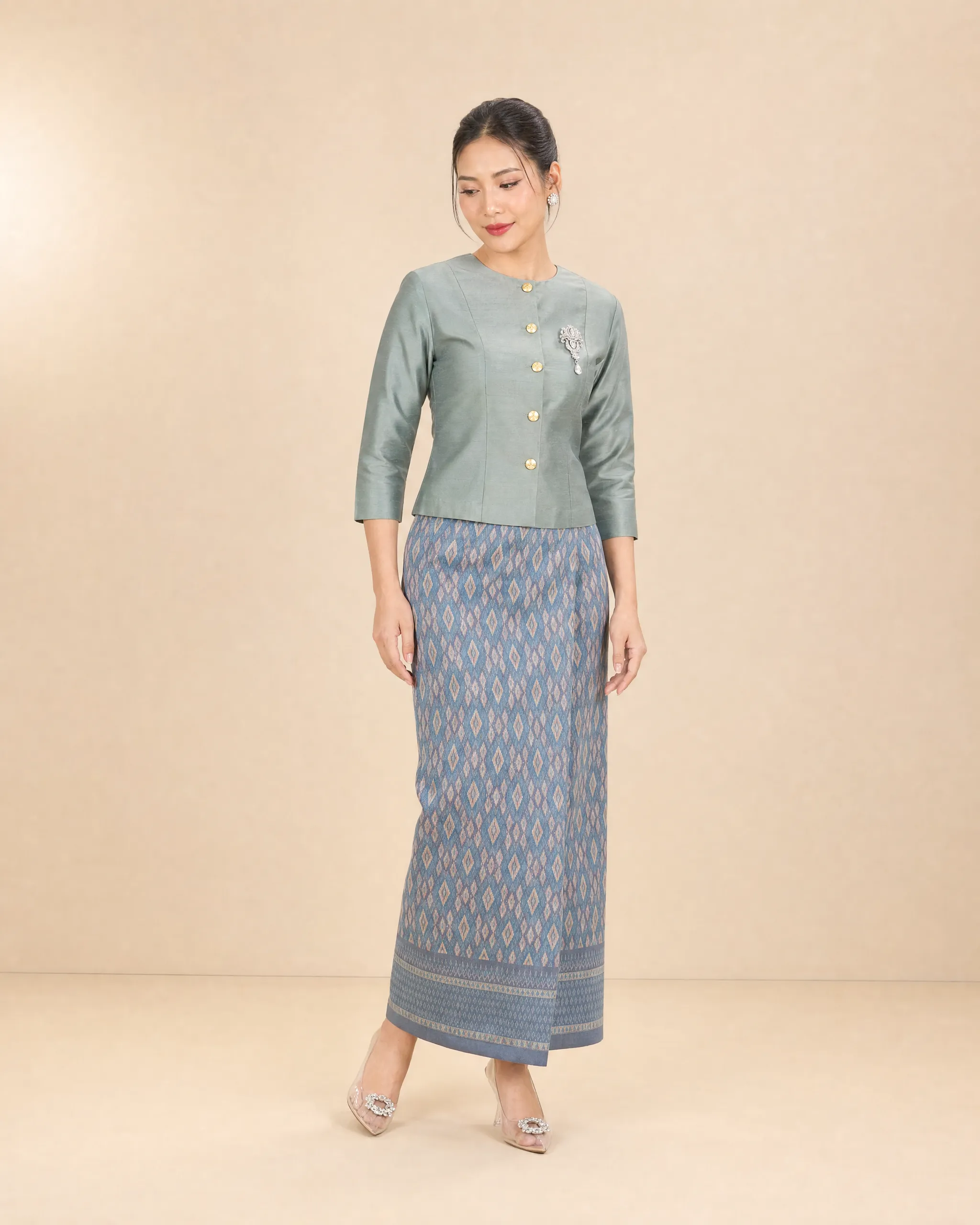 The Achara Thai Silk Set (Sage & Blue Grey) - Image 3