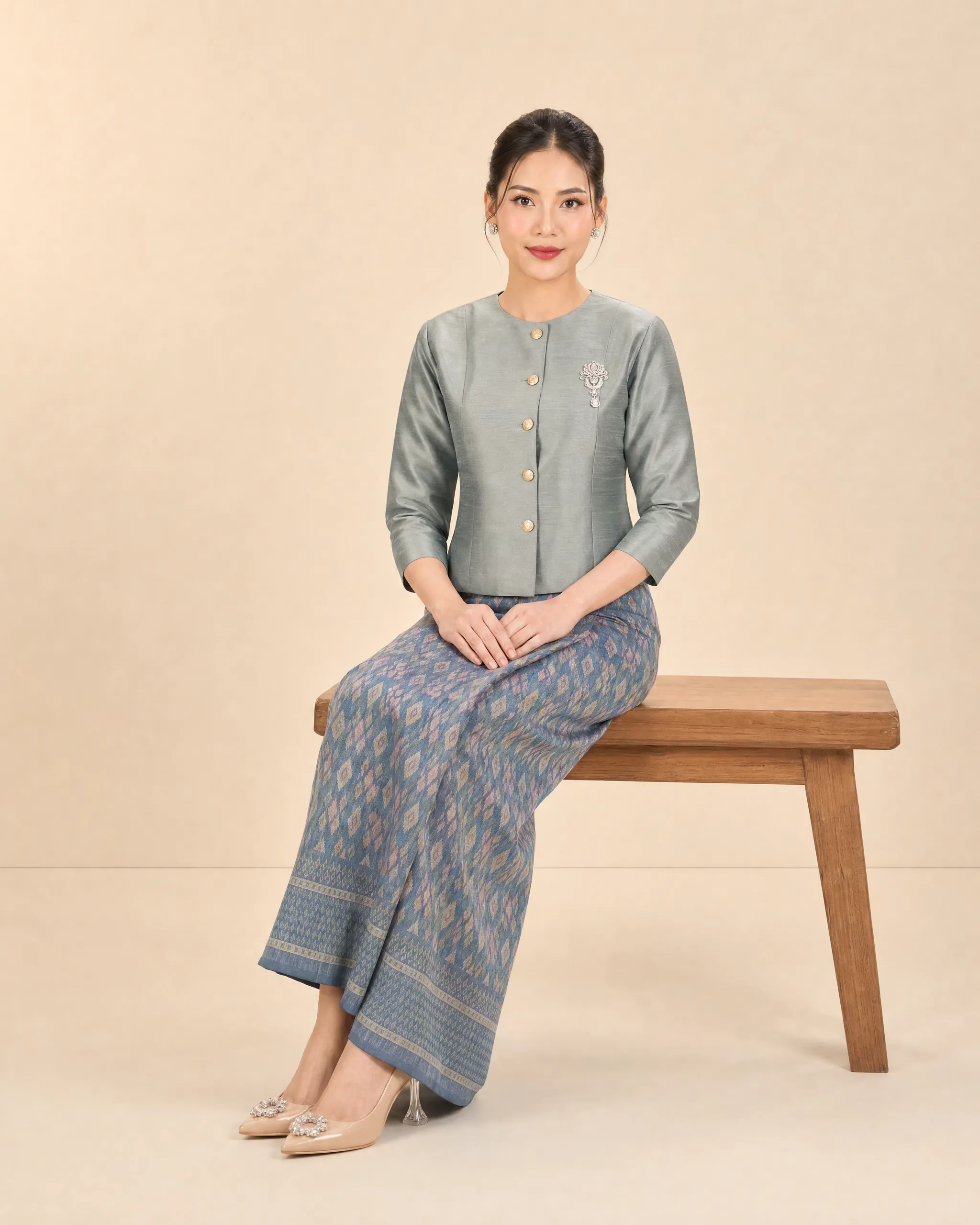 The Achara Thai Silk Set (Sage & Blue Grey) - Image 4