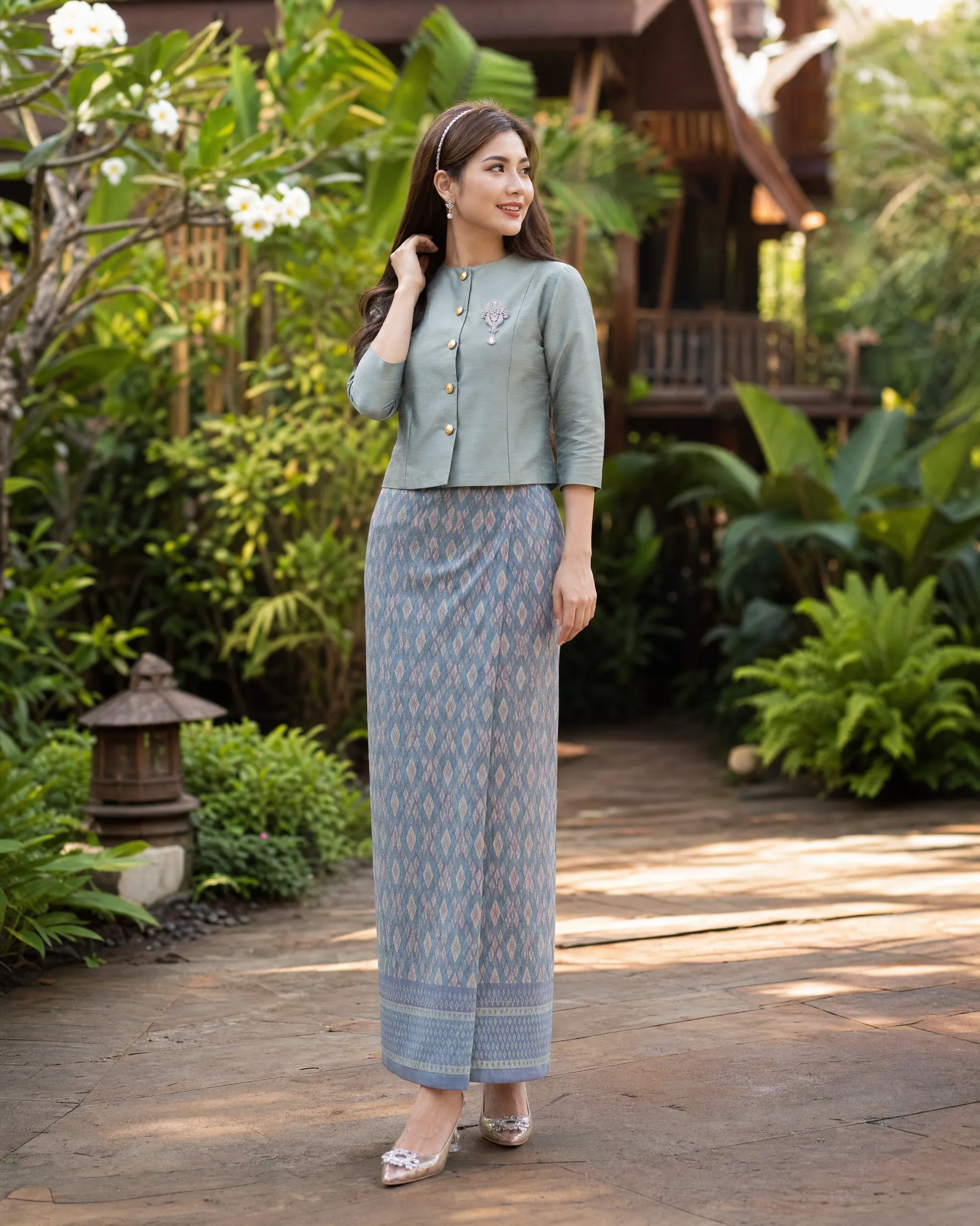 The Achara Thai Silk Set (Sage & Blue Grey) - Image 5