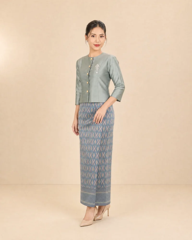 The Achara Thai Silk Set (Sage & Blue Grey)
