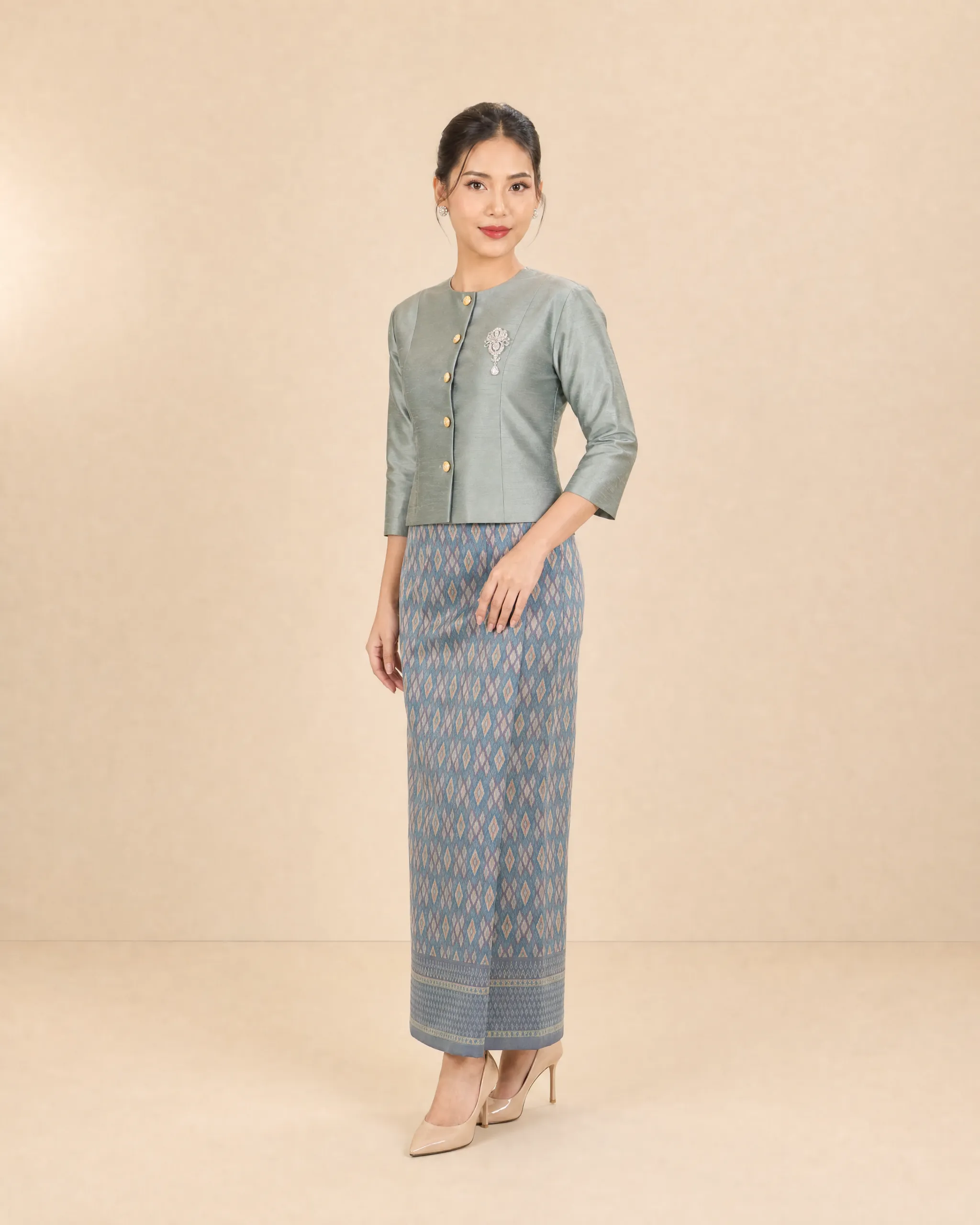 The Achara Thai Silk Set (Sage & Blue Grey)
