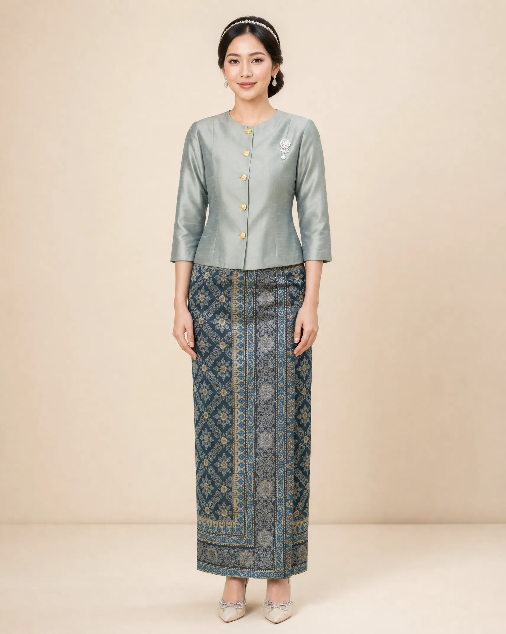 The Kamonchanok Thai Silk Set (Sage & Teal) - Image 2