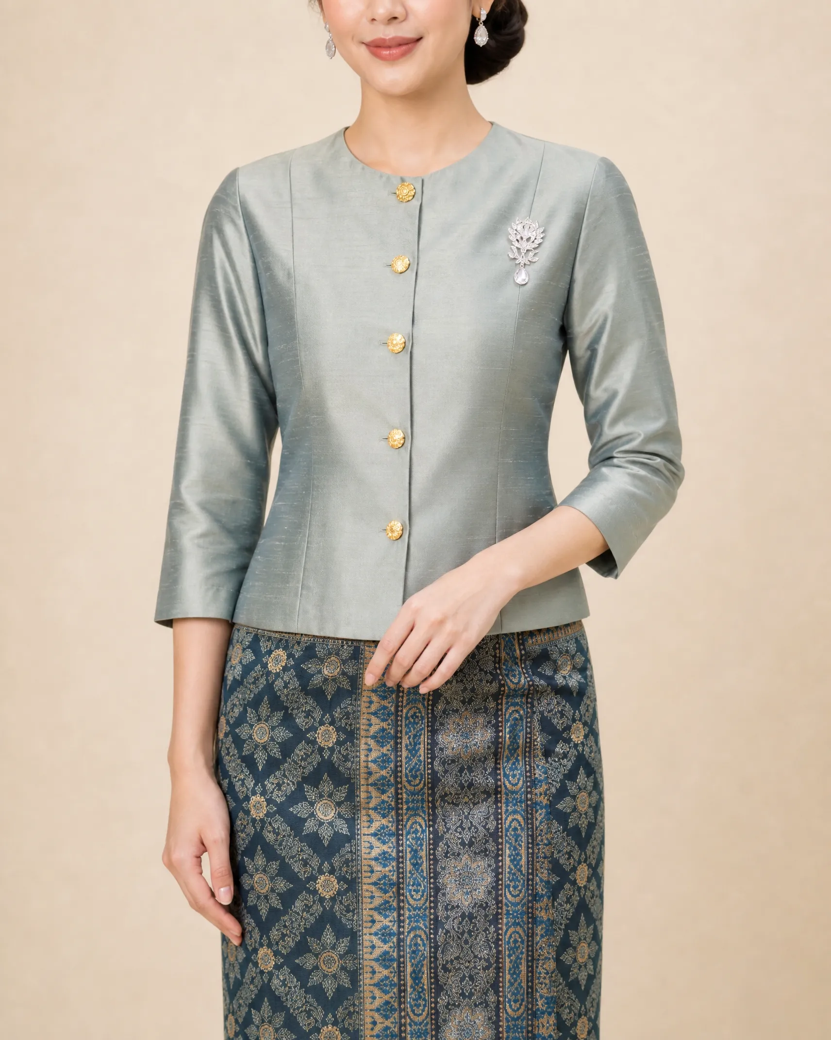 The Kamonchanok Thai Silk Set (Sage & Teal) - Image 5
