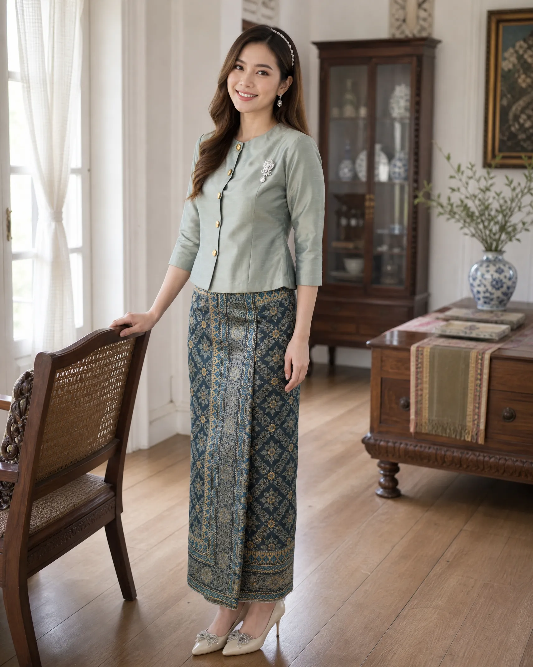 The Kamonchanok Thai Silk Set (Sage & Teal) - Image 6