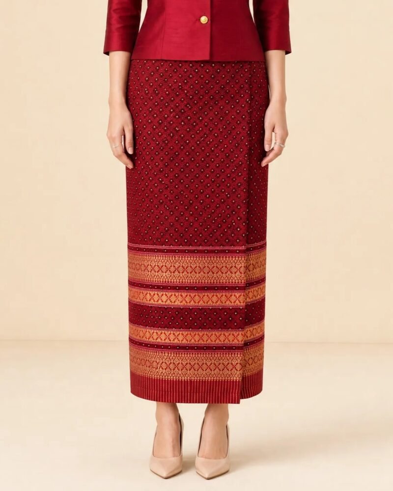 The Saowalak Lai Thai Brocade Pha Sin (Ruby)