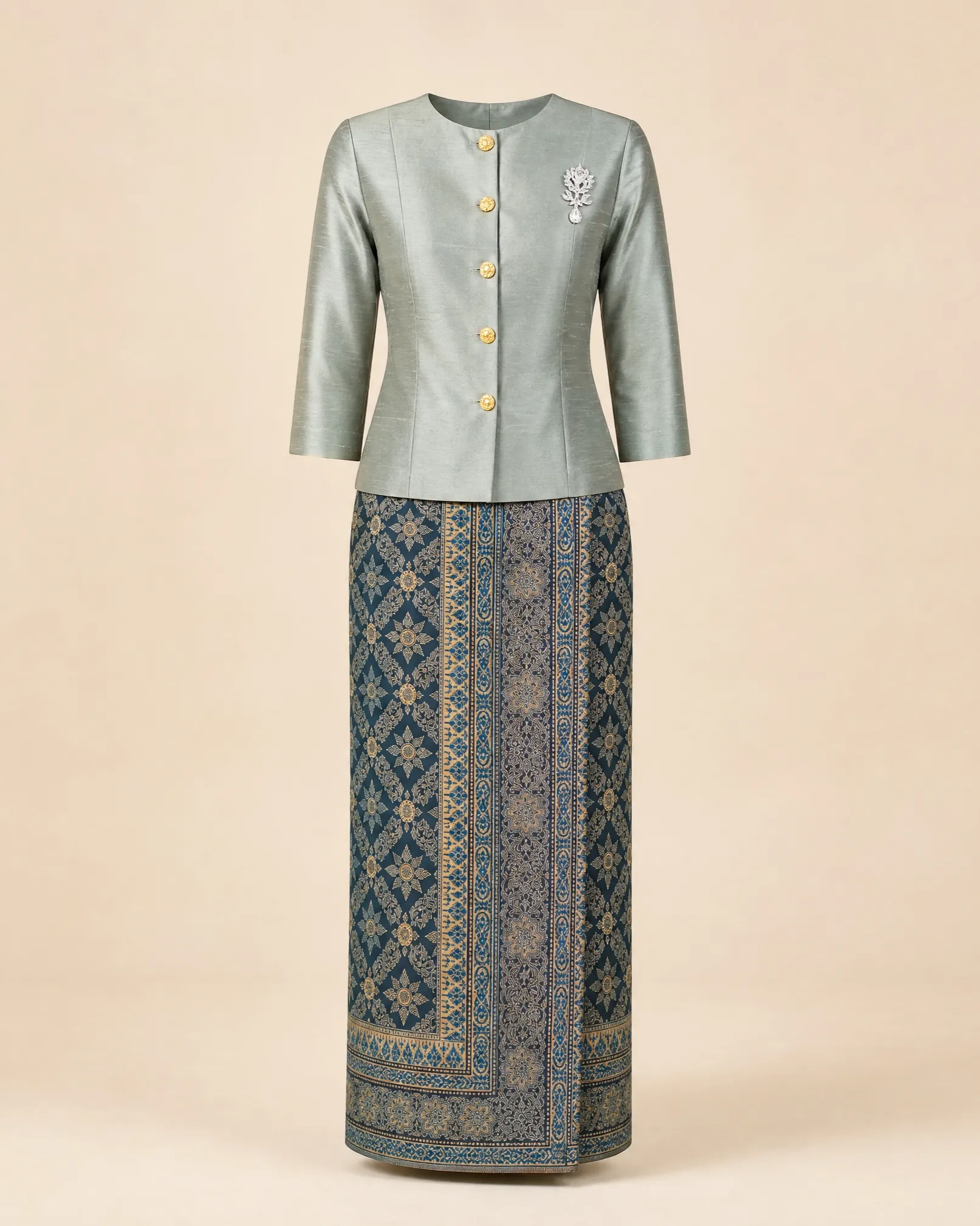 The Kamonchanok Thai Silk Set (Sage & Teal) - Image 7