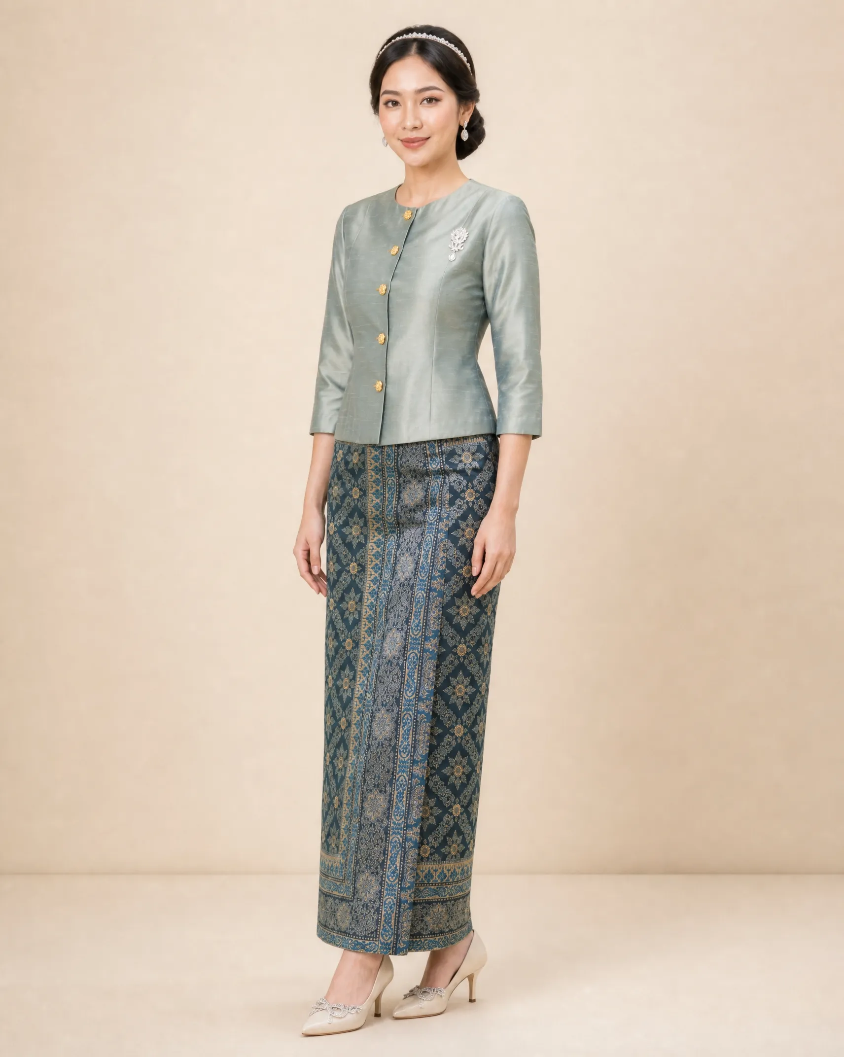 The Kamonchanok Thai Silk Set (Sage & Teal) - Image 3