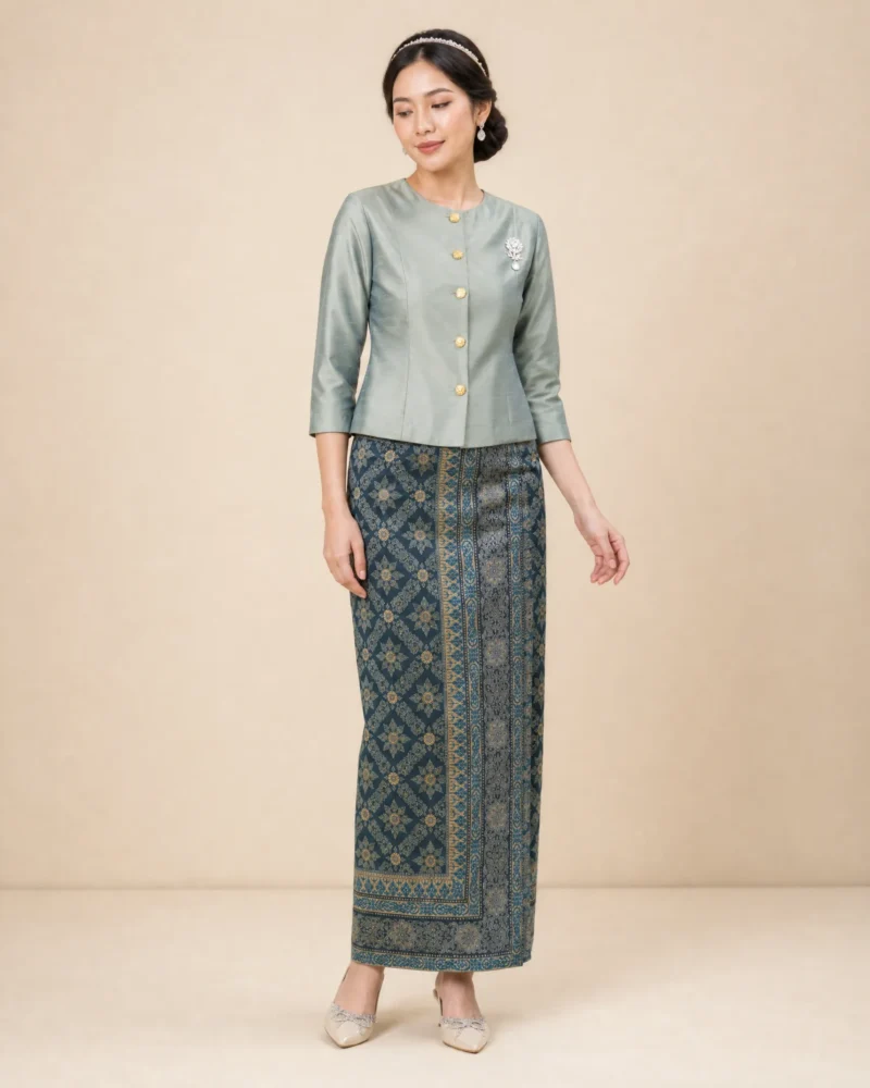 The Kamonchanok Thai Silk Set (Sage & Teal)