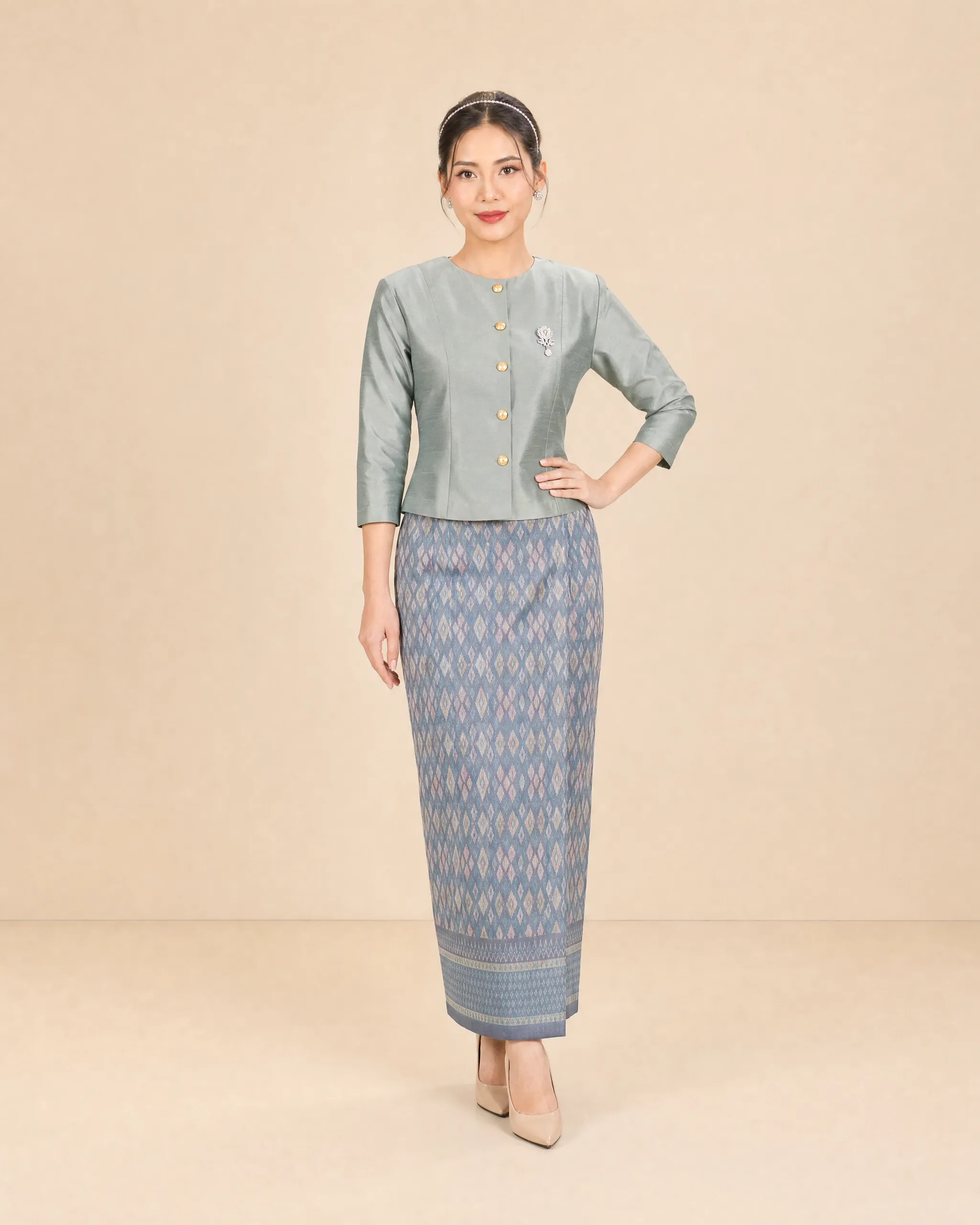 The Achara Thai Silk Set (Sage & Blue Grey) - Image 6