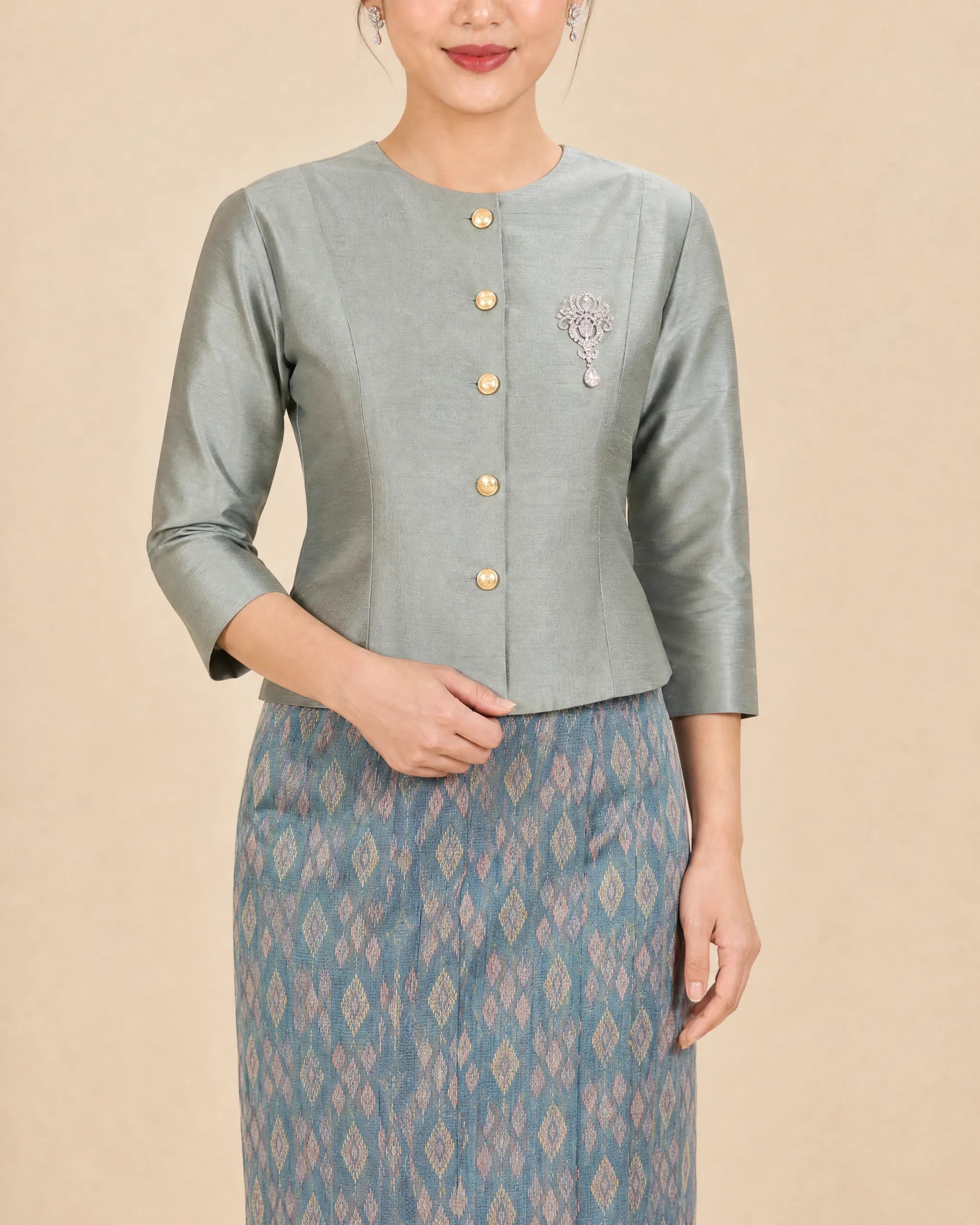 The Achara Thai Silk Set (Sage & Blue Grey) - Image 7