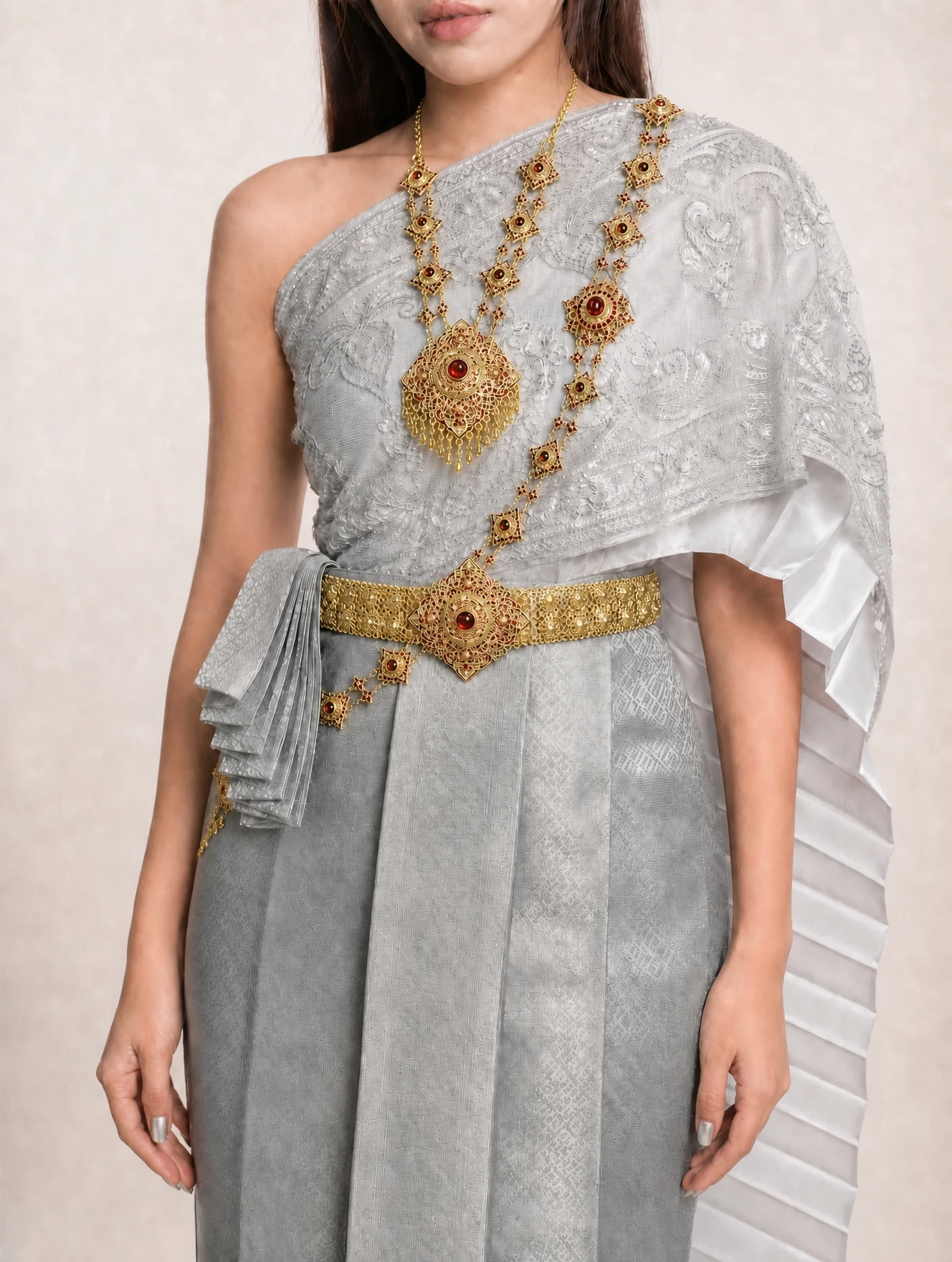 The Ratri Gold-Tone and Red Thai Bridal Jewellery Set - Image 2