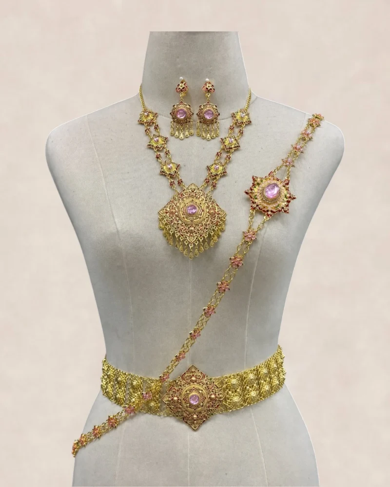 The Rachana Gold-Tone and Pink Thai Bridal Jewellery Set