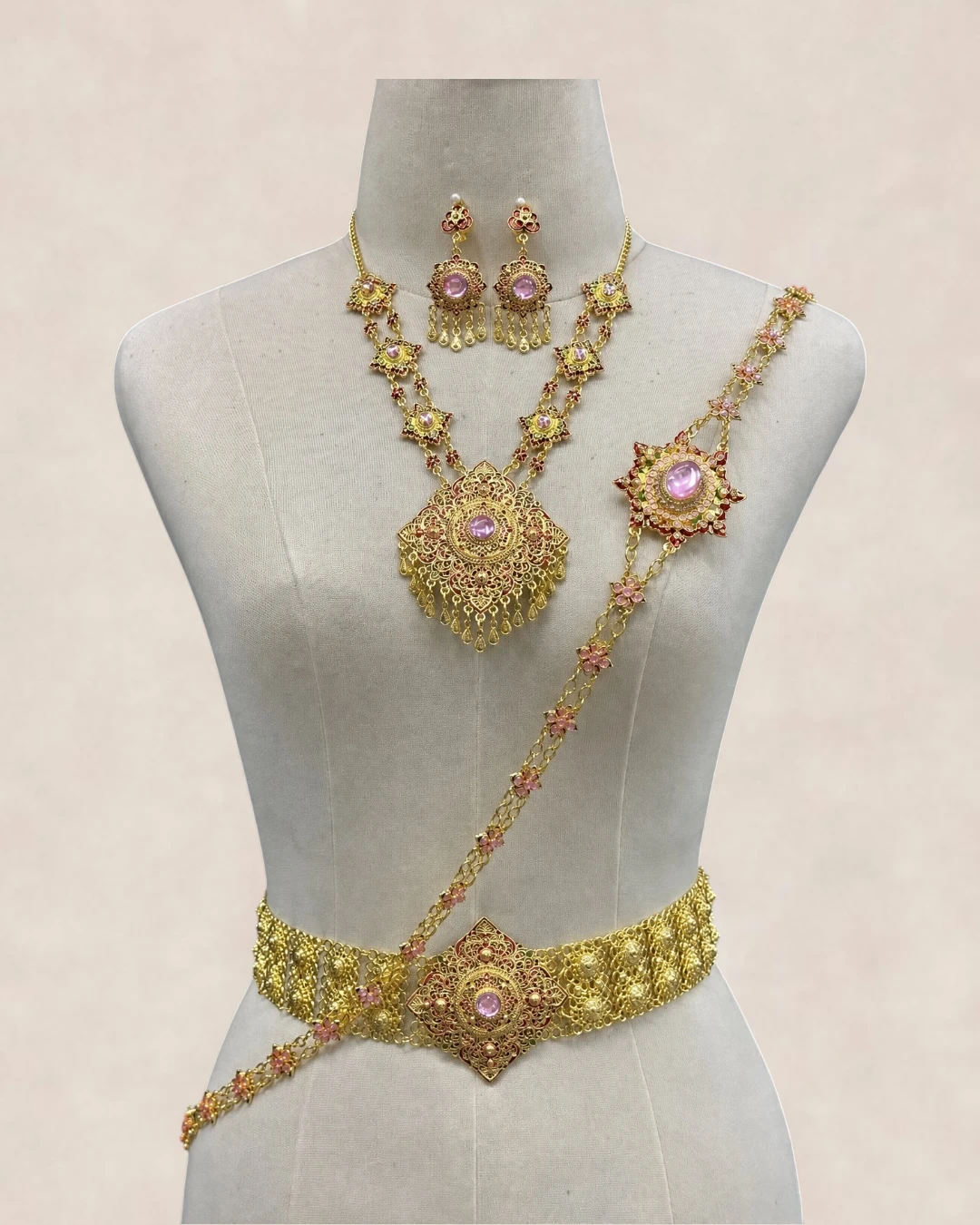 The Rachana Gold-Tone and Pink Thai Bridal Jewellery Set