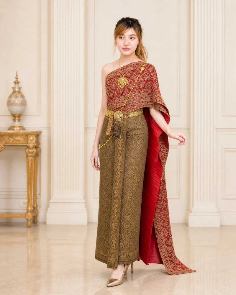 The Ketsara Three-Piece Thai Embroidered Sabai & Pha Thung Set