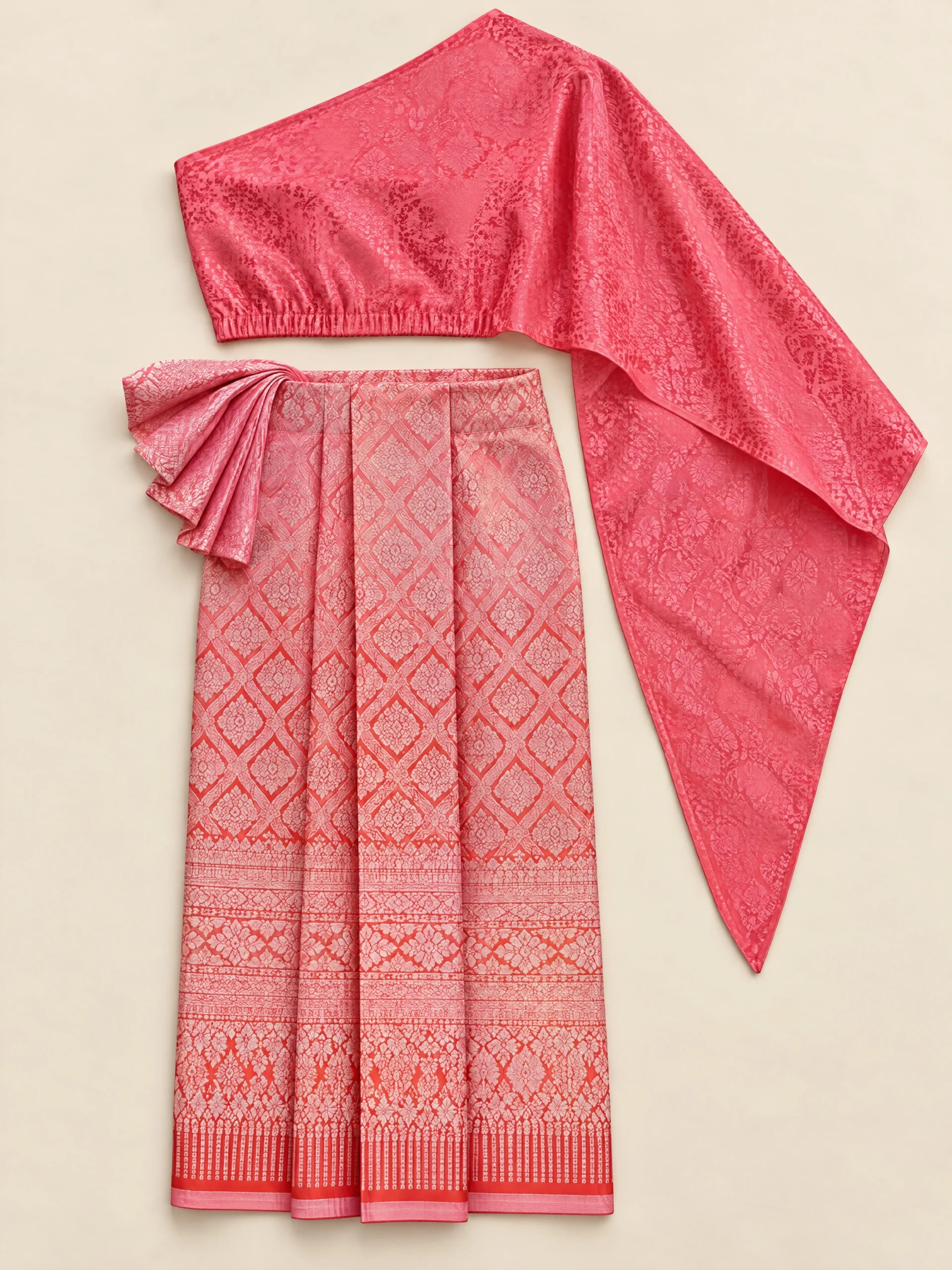 Malisa Girls' Jacquard Sabai & Shaded Pha Thung Set - Image 4