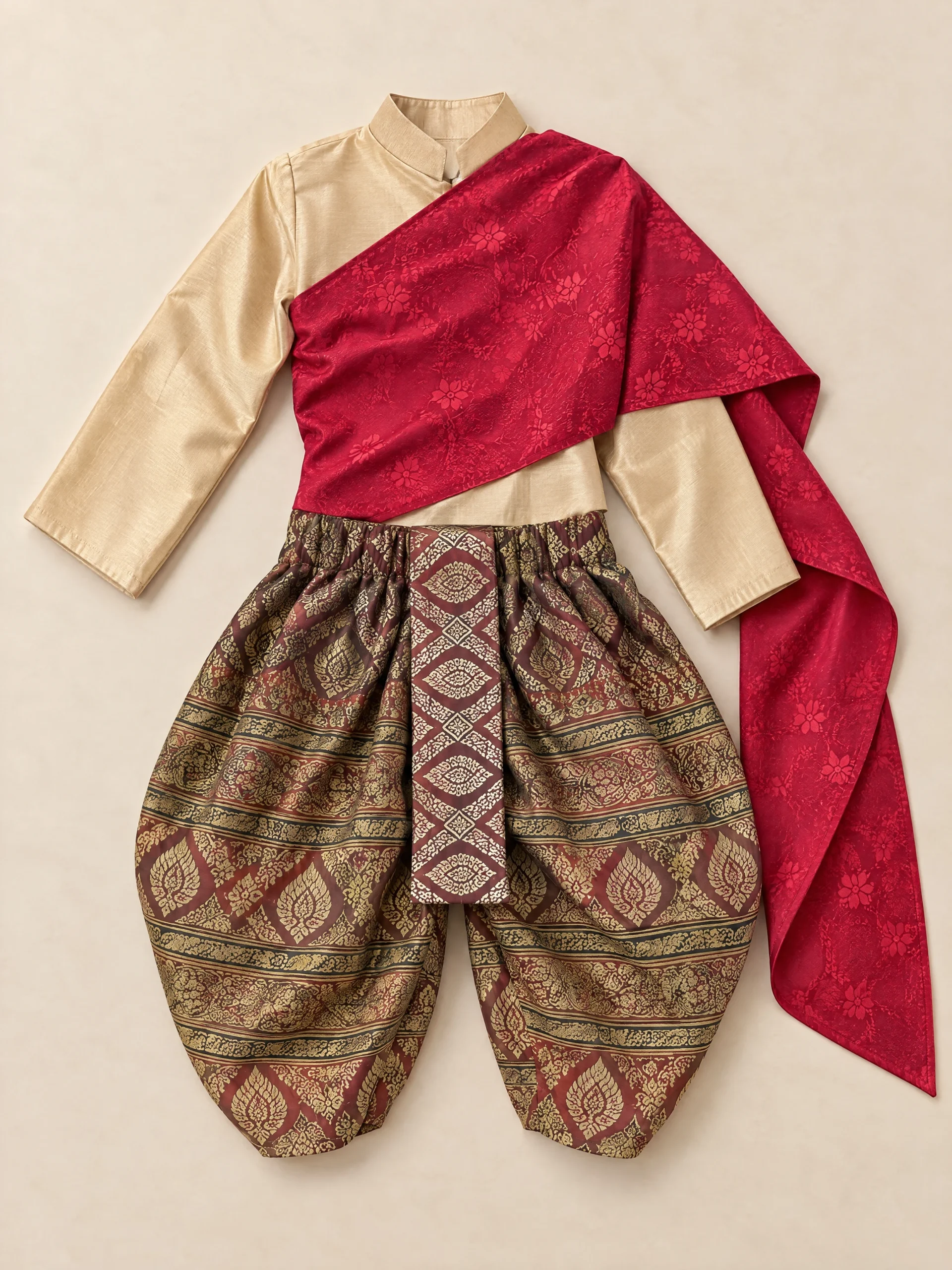 Chalisa Girls' Thai Blouse, Sabai & Chong Kraben Set - Image 4