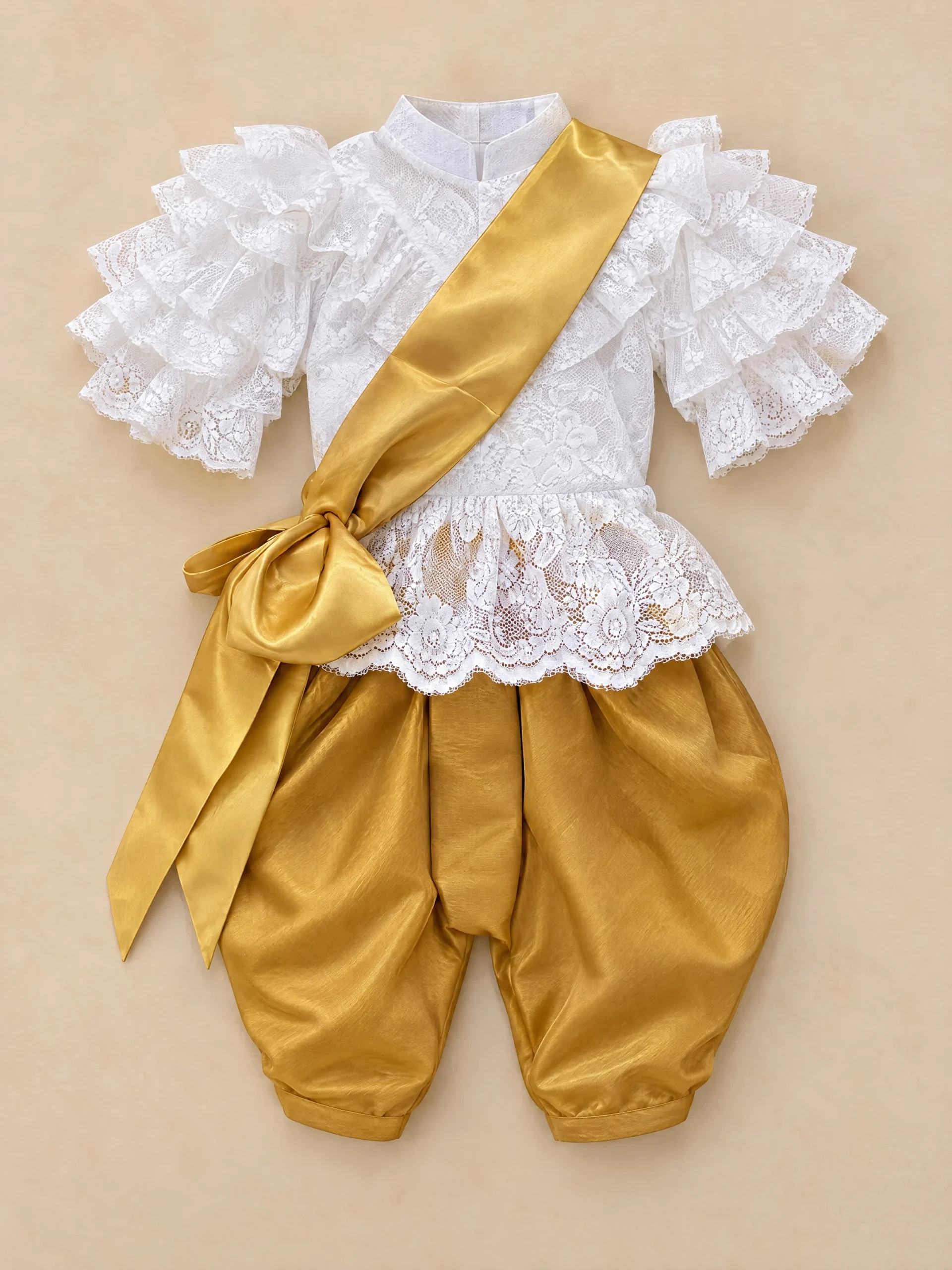 Nicha Girls' Lace Thai Blouse, Sash & Chong Kraben Set - Image 4