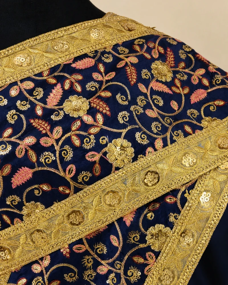 Phatcharin Thai Sabai - Navy - Pink Leaf - embroidery detail