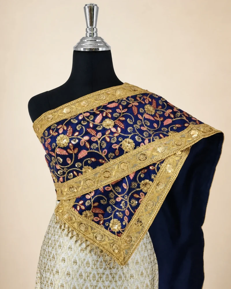 Phatcharin Thai Sabai - Navy - Pink Leaf - shoulder drape on mannequin