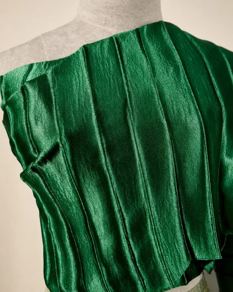 Emerald pleated Thai sabai, draped view