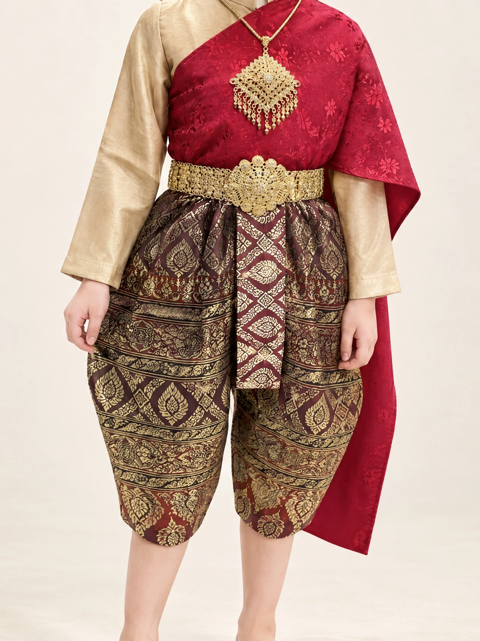 Chalisa Girls' Thai Blouse, Sabai & Chong Kraben Set - Image 3