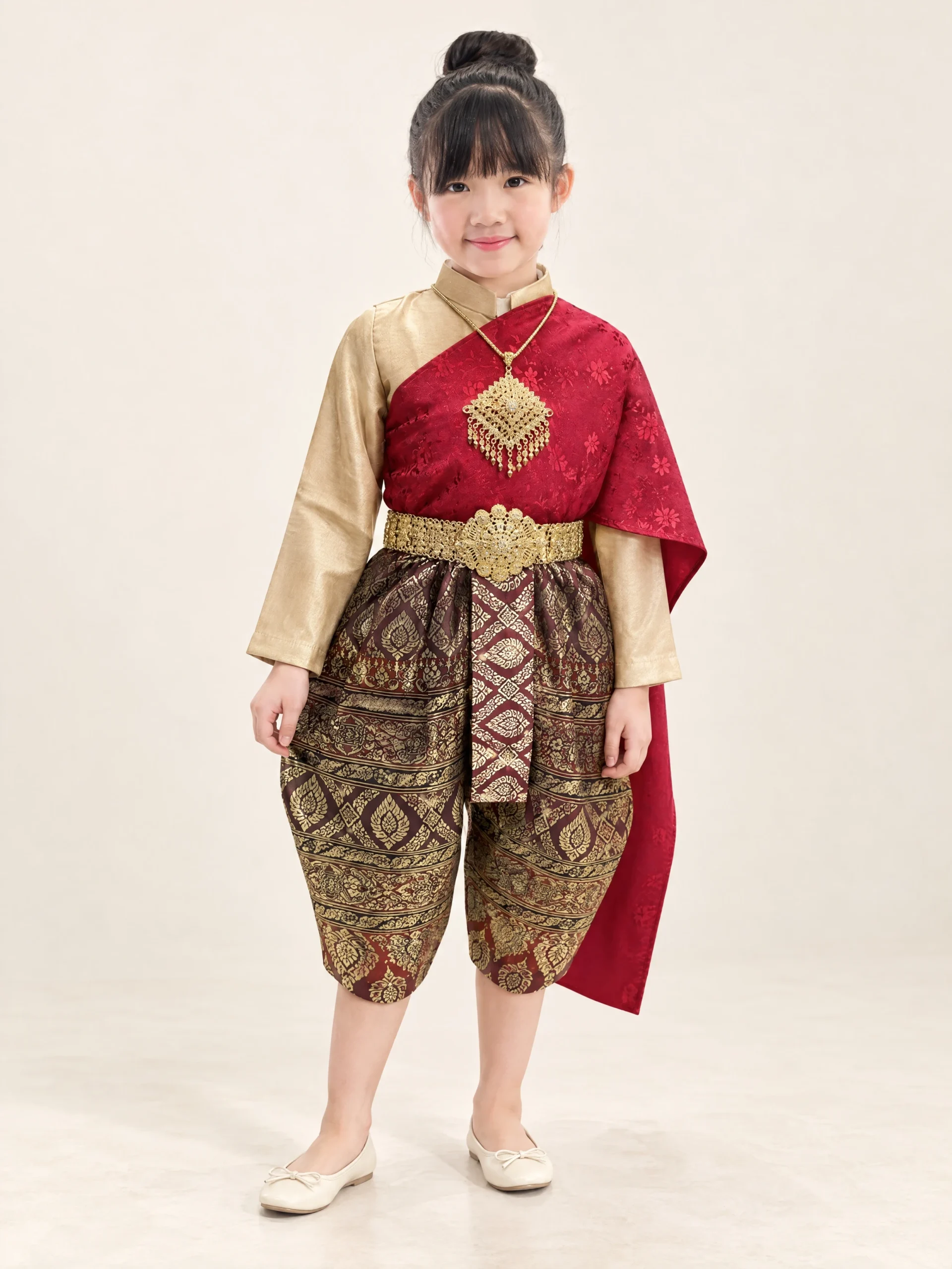 Chalisa Girls' Thai Blouse, Sabai & Chong Kraben Set