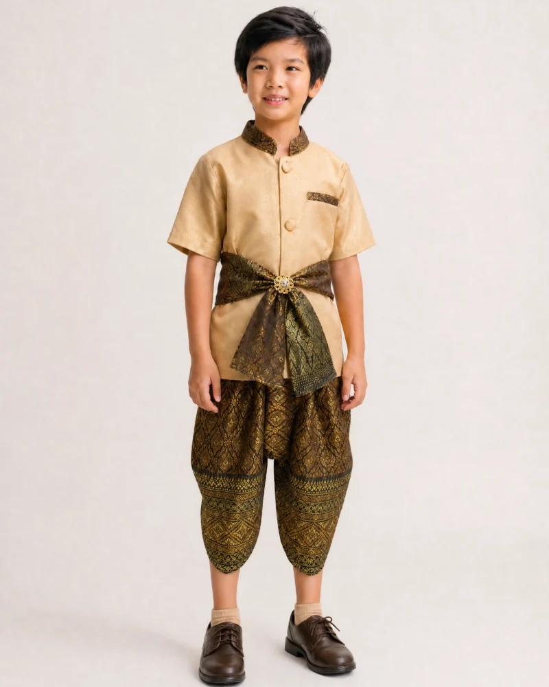 Kavin boys' Thai outfit in brown gold, front view