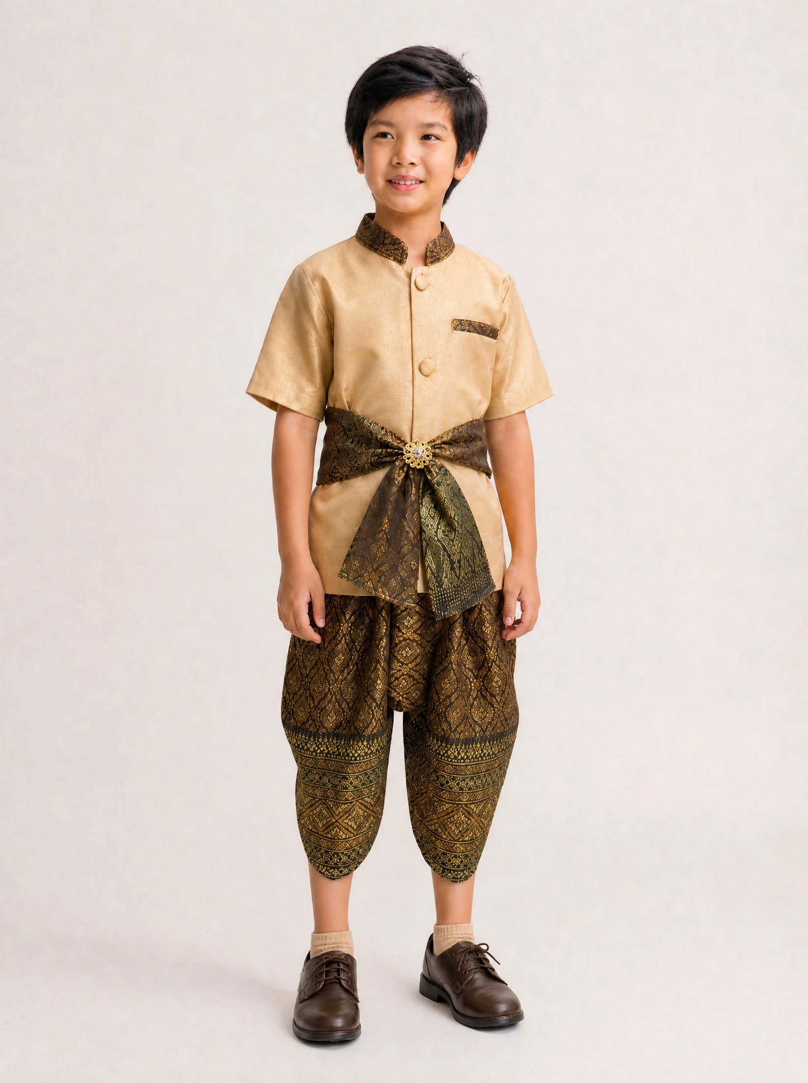 Kavin boys' Thai outfit in brown gold, front view