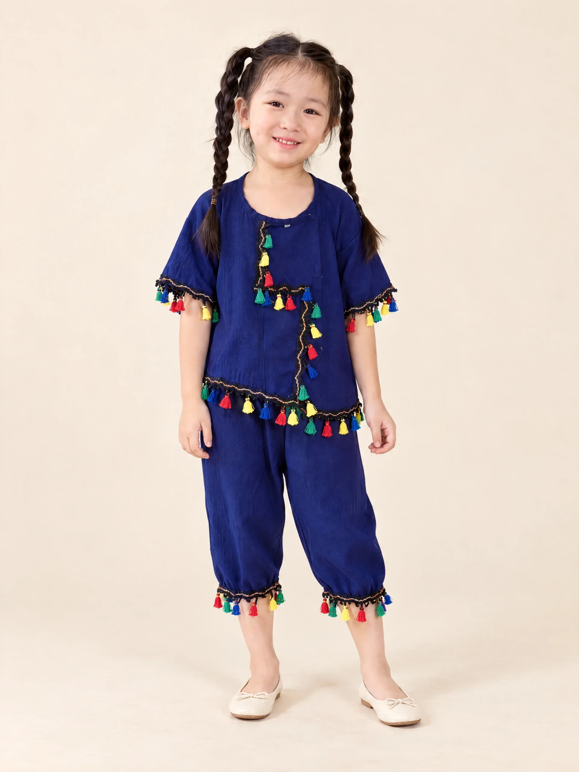 Maliwan Girls' Tassel Top & Cropped Trousers Set