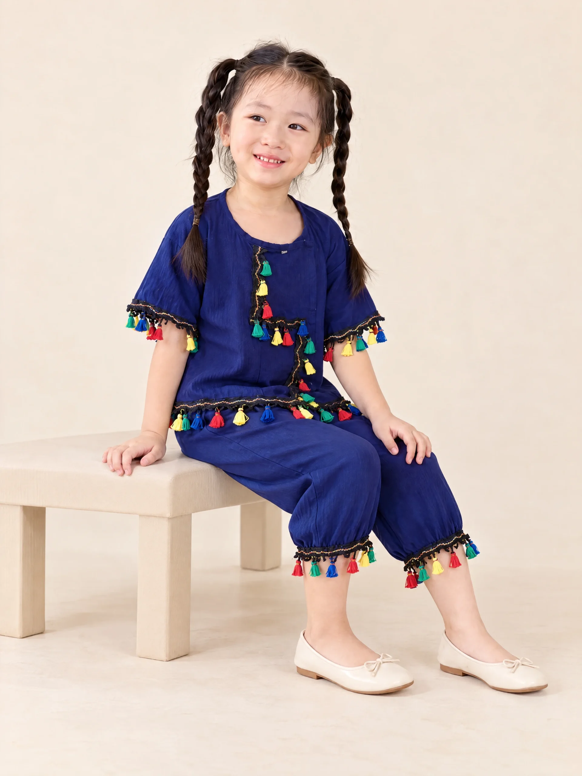 Maliwan Girls' Tassel Top & Cropped Trousers Set - Image 2