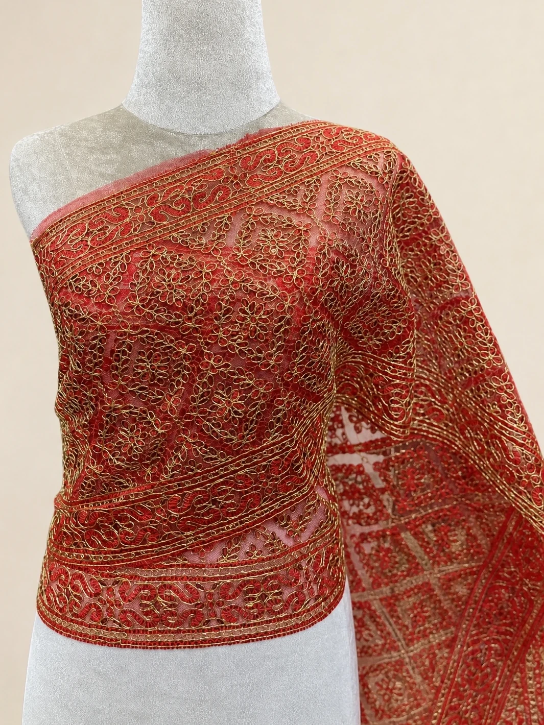 Red Mayuree Floral Lace Thai Sabai — closer view