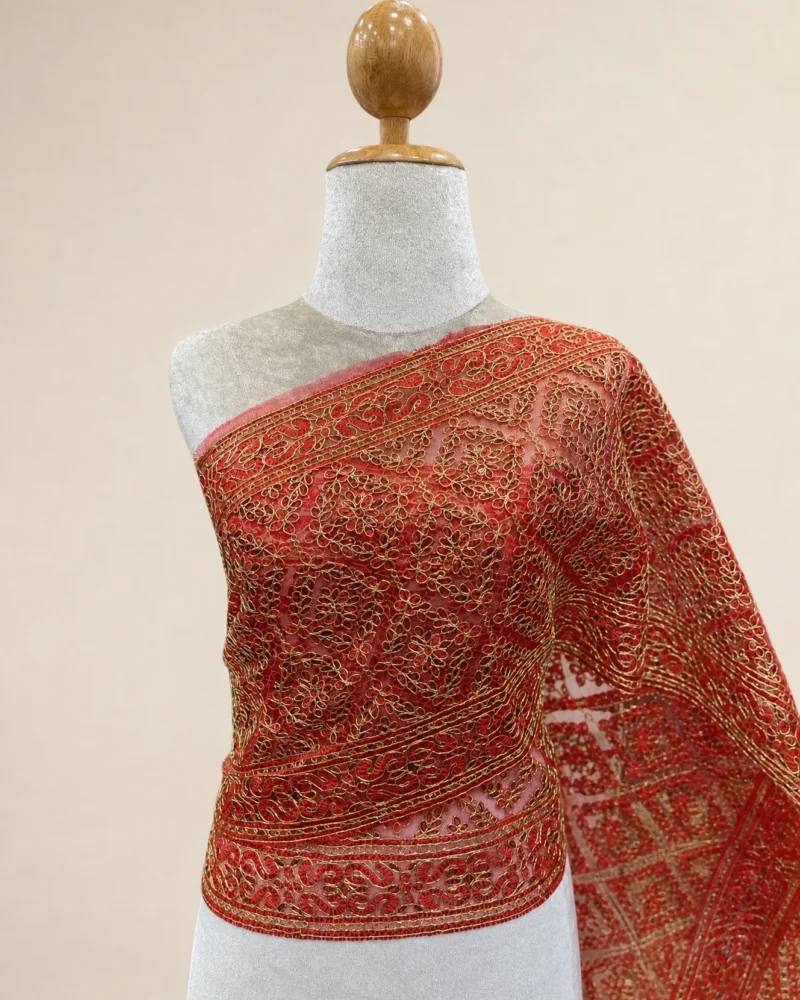 Mayuree floral lace Thai sabai in red, main view