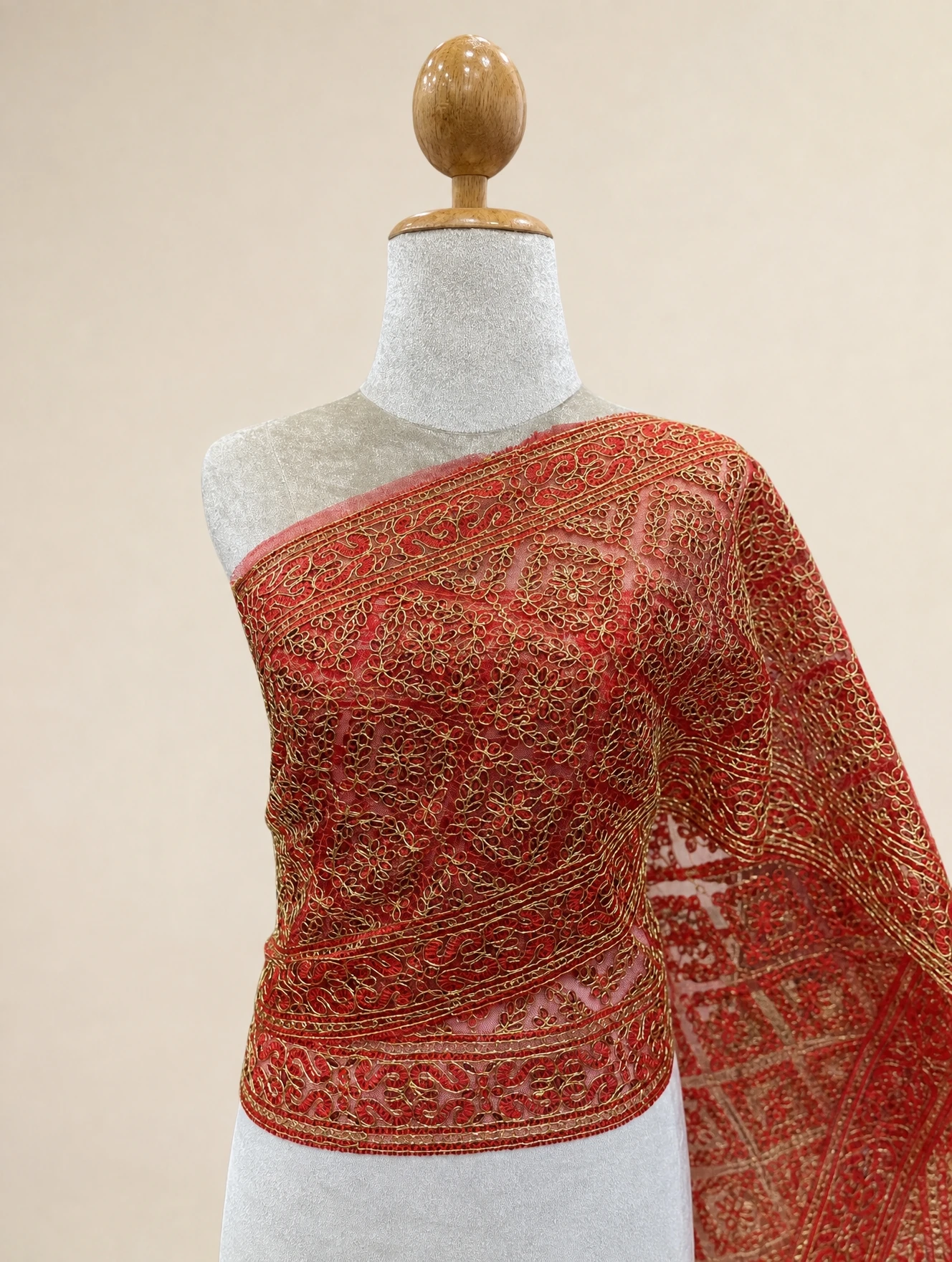 Mayuree floral lace Thai sabai in red, main view
