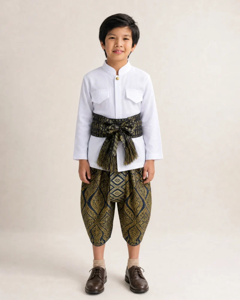 Nawin boys' Thai outfit in navy, front view