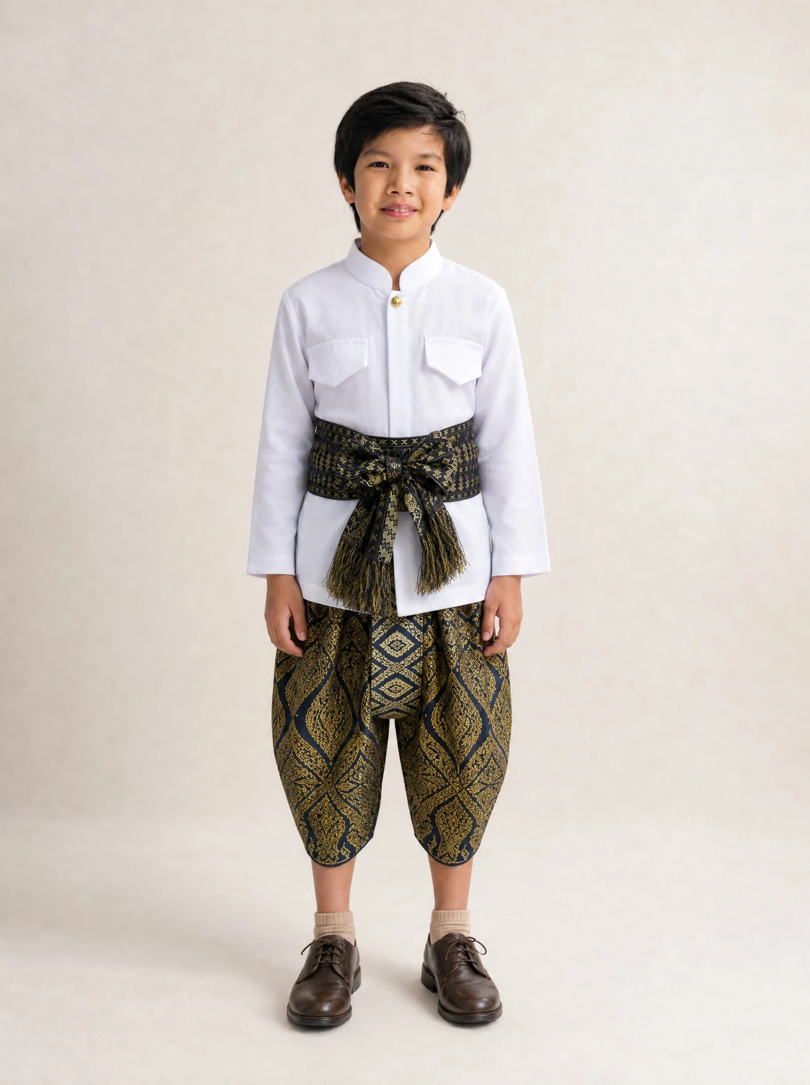 Nawin boys' Thai outfit in navy, front view