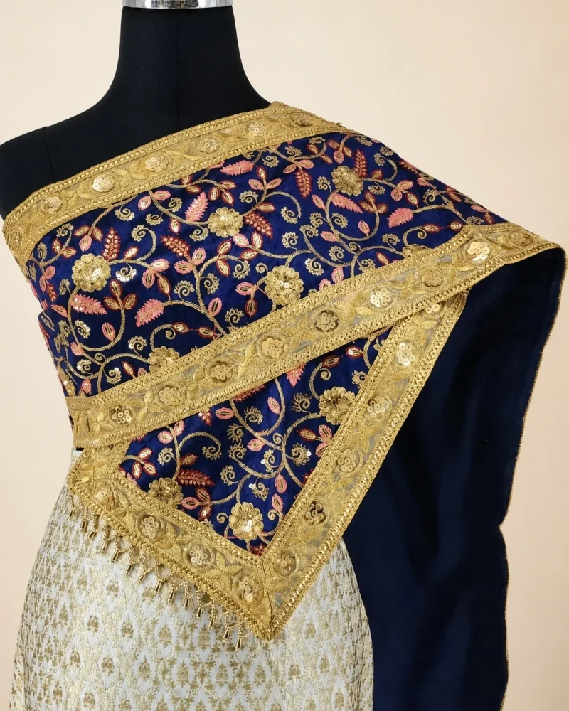 Navy - Pink Leaf Phatcharin Embroidered Thai Sabai — closer view