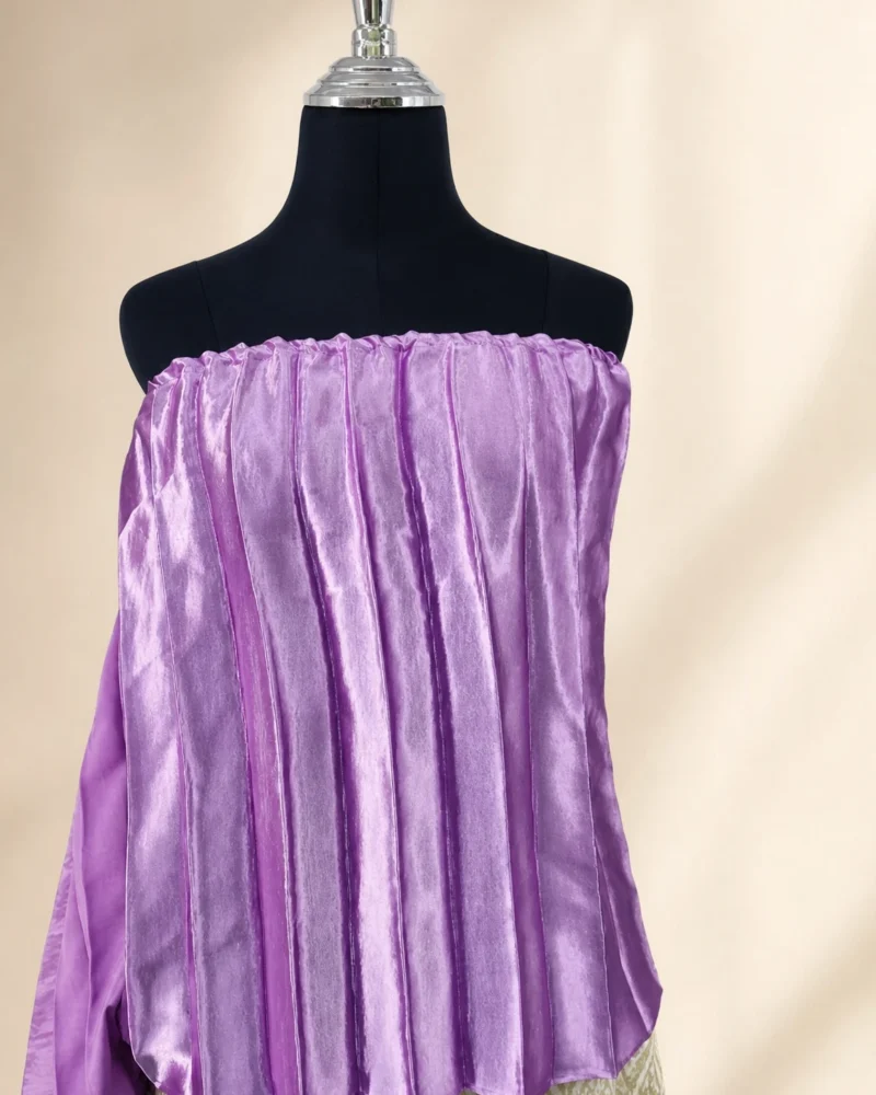 Purple pleated Thai sabai, elastic-front view