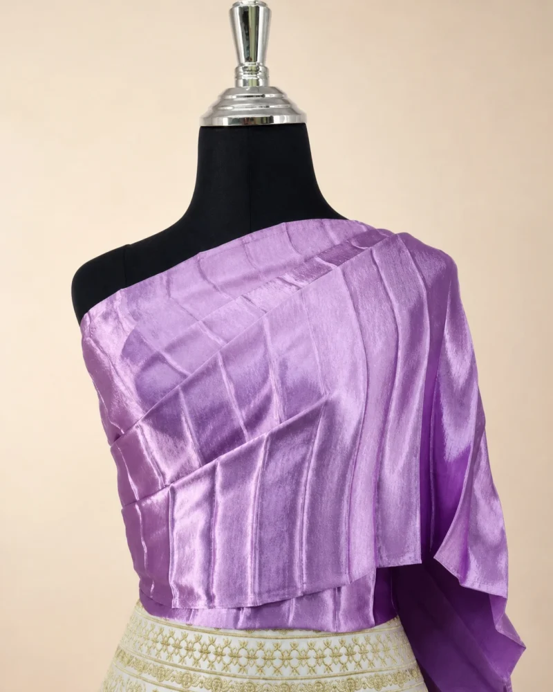 Purple pleated Thai sabai, draped view