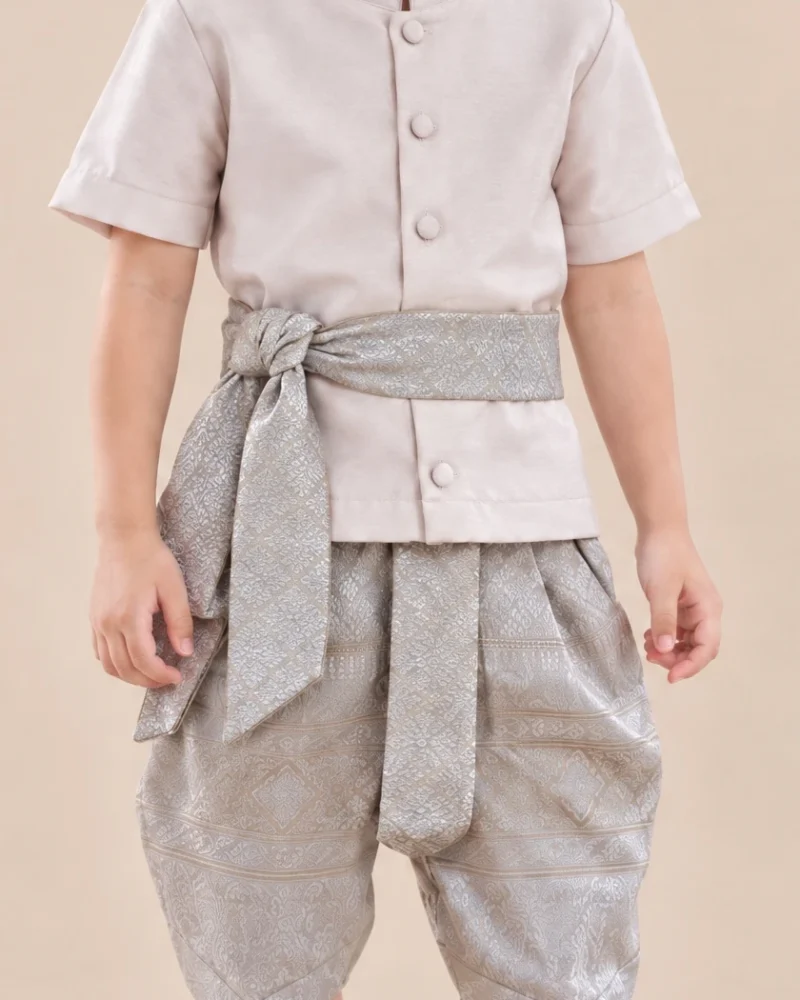 Thanakorn beige waist sash detail