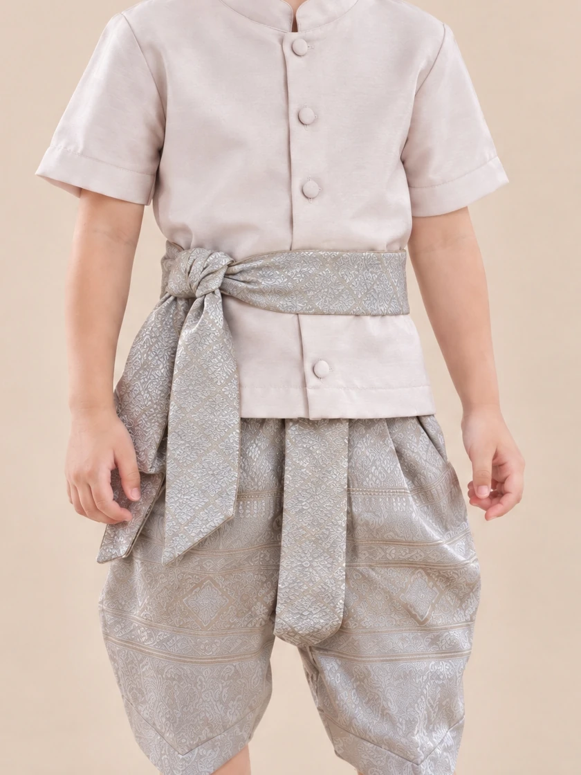 Thanakorn beige waist sash detail